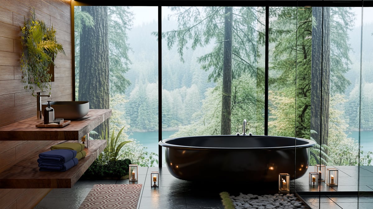 Luxury spa bathroom with freestanding bathtub